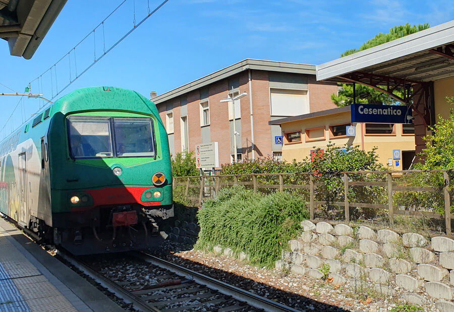 Regional train arriving at the platform of Cesenatico station