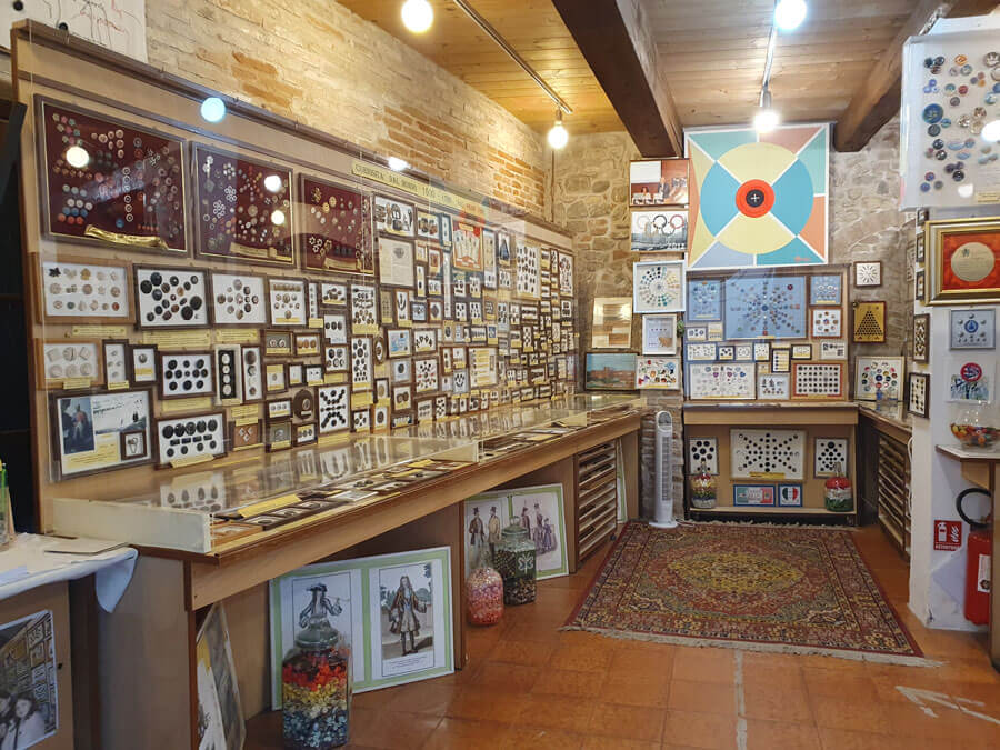 Displays of buttons inside the Button Museum in Santarcangelo di Romagna