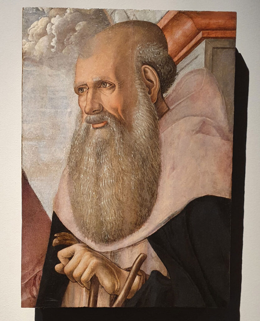 Painting of the dignified elderly, bearded St Anthony Abbot, by Girolamo Aviani